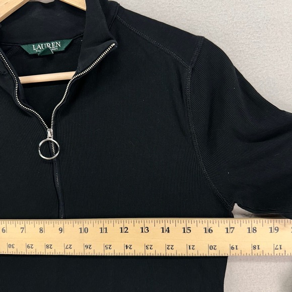 Lauren Ralph Lauren Shirt Womens‎ L Black Ribbed Quarter Zip Stretch Y2K - Picture 7 of 9